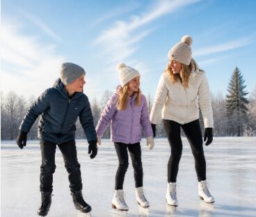 A family skating on an outdoor rink near Bolton in winter